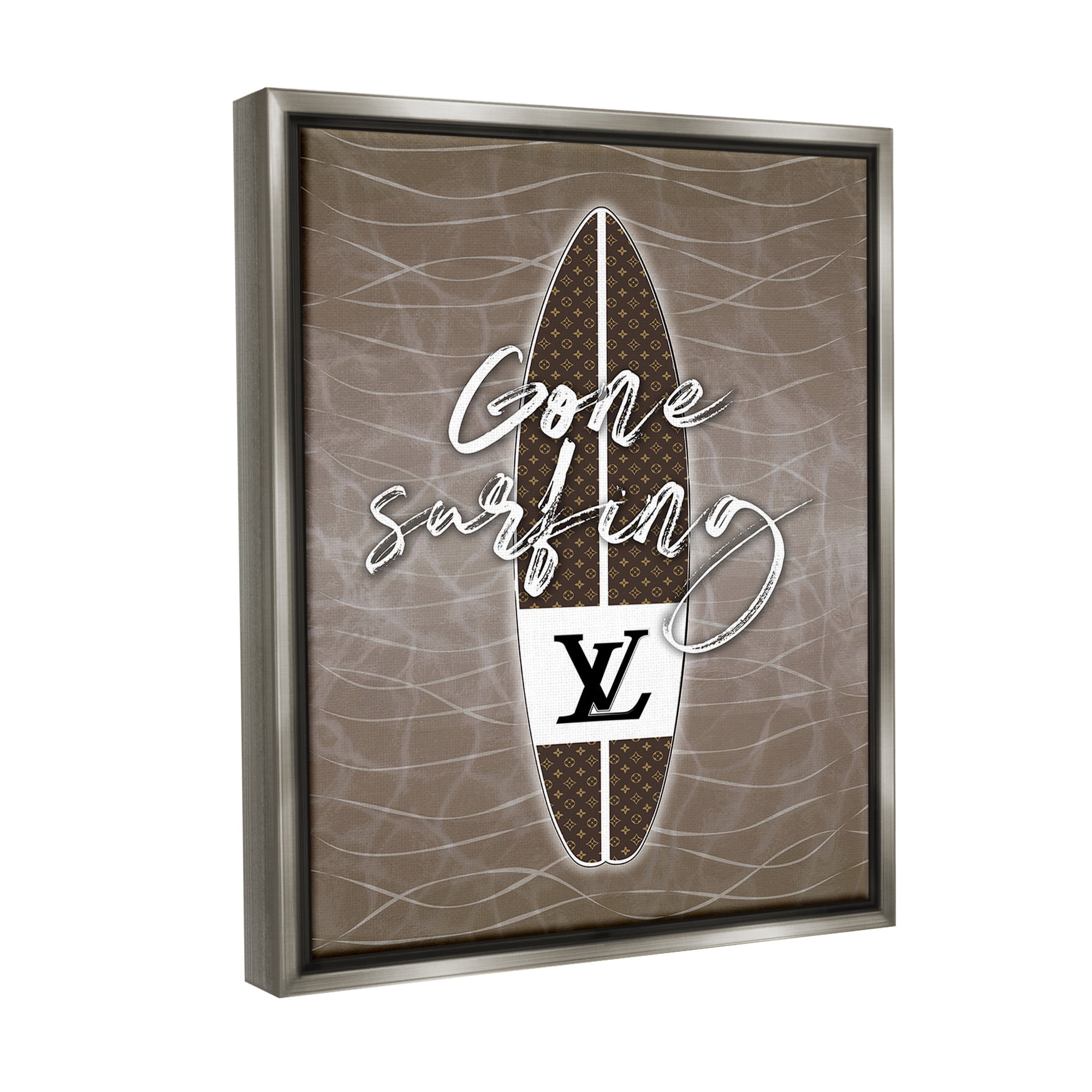 Stupell Industries Gone Surfing Glam Phrase Beauty & Fashion Painting Gray Floater Framed Canvas Art Print Wall Art, 25 x 31