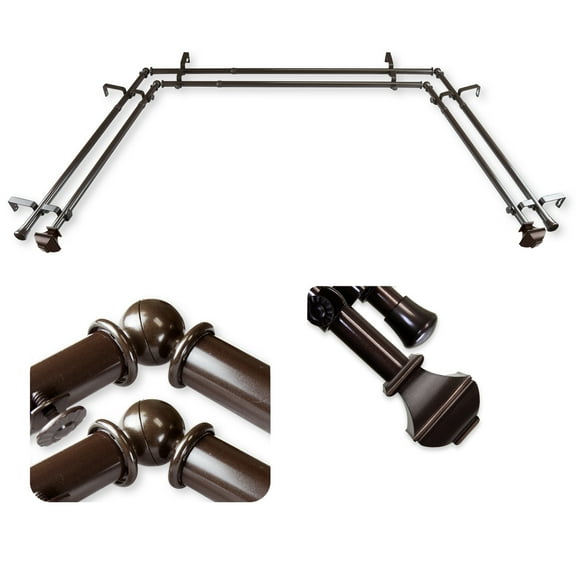 Domovina Arya 13/16" Bay Window Double Curtain Rod-Color:Cocoa