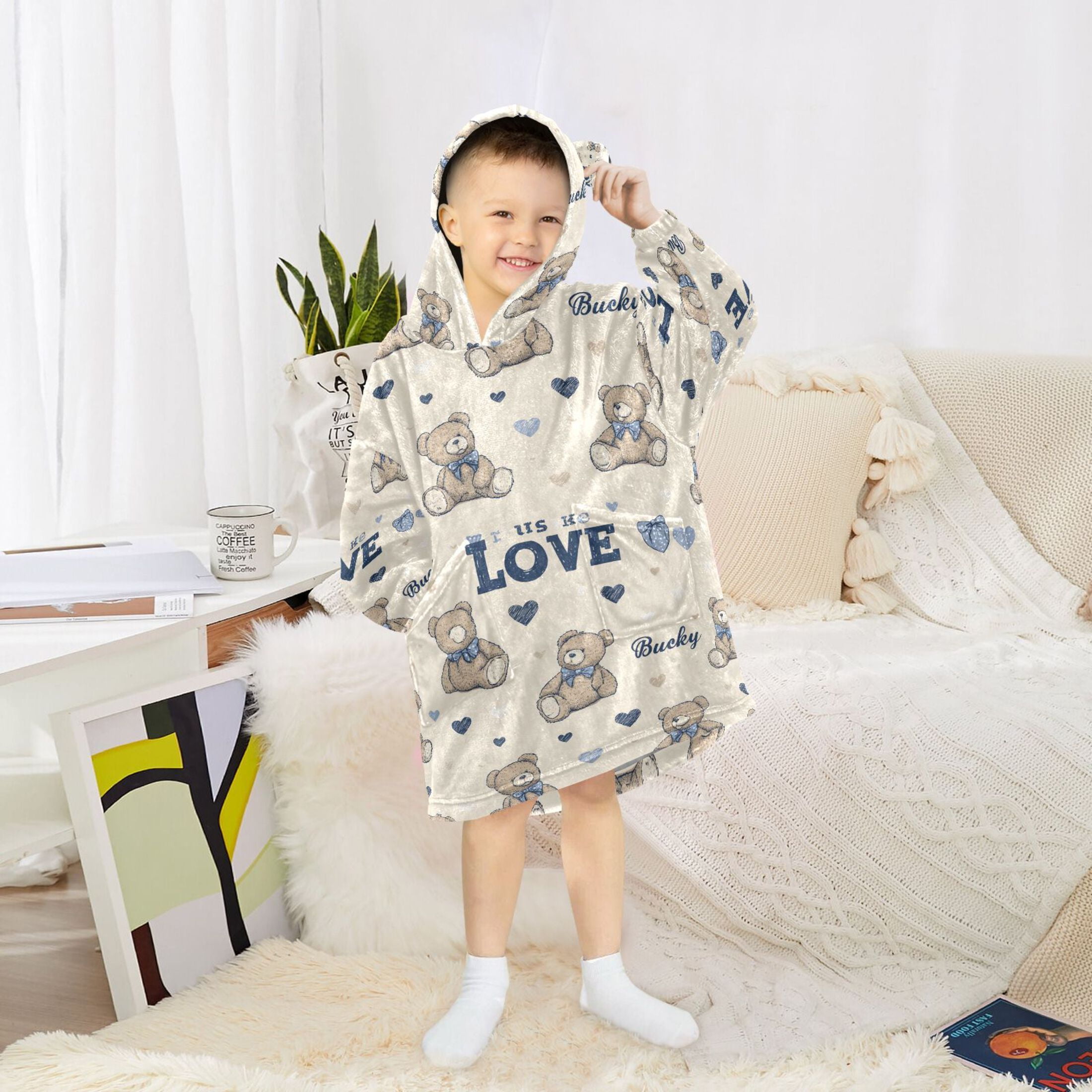 Wearable Blanket Hoodie for Care Bear Flannel Hooded Blanket with Pockets and Sleeves Suitable
