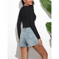 thumbnail image 5 of xiaxaixu Women Solid Color Crop Tops Crew Neck Long Sleeve T-Shirts Spring Fall Slim Fit Shirts Streetwear, 5 of 5