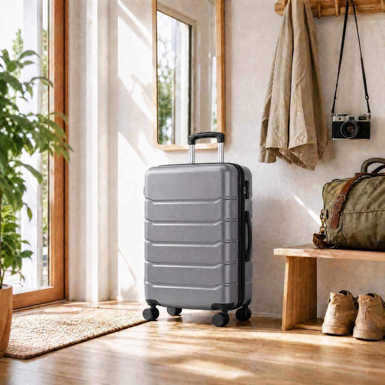 Kelno Carry On Luggage with Spinner Wheels ABS Hard Shell Suitcase Expandable Rolling Luggage with TSA Lock, Dark Gray