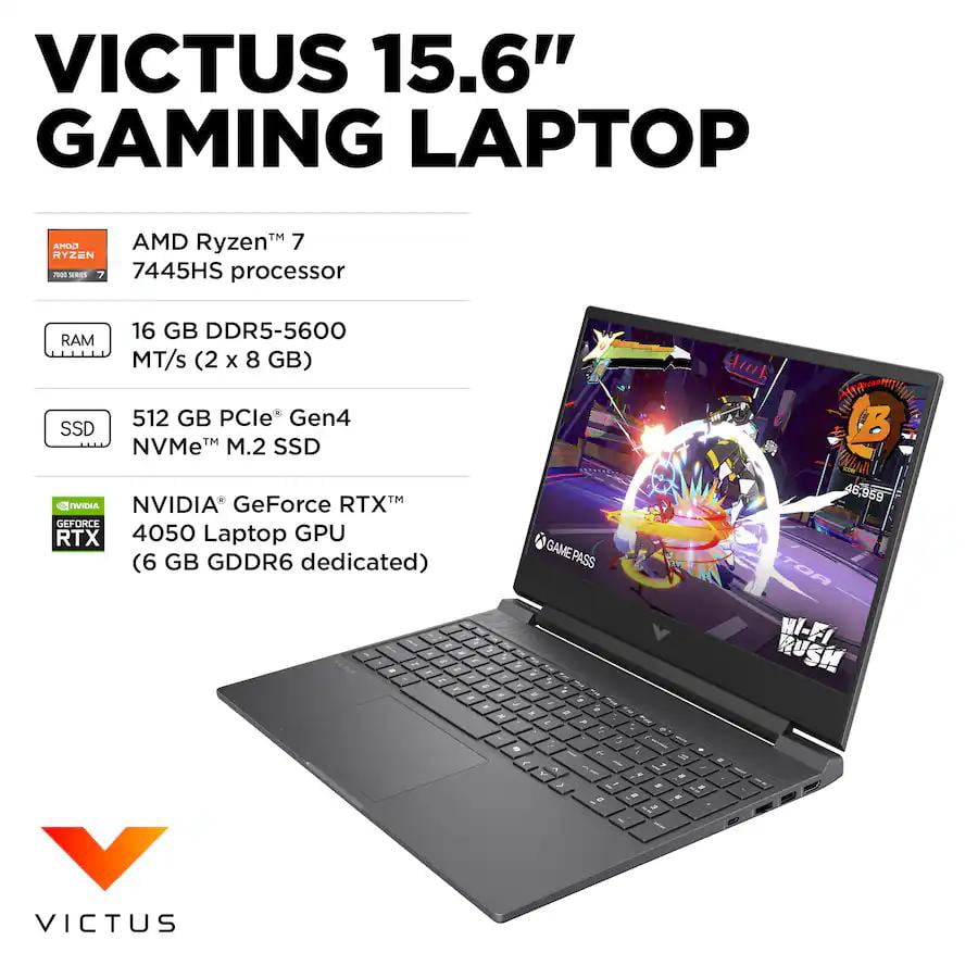 HP - Victus 15.6" 144Hz Full HD Gaming Laptop - AMD Ryzen 7 7445HS - 16GB Memory - NVIDIA GeForce RTX 4050 - 512GB SSD - Mica Silver