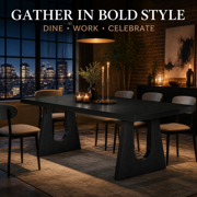 KIOOTTO Rectangular Dining Table with U-Cut Panel Legs, Black