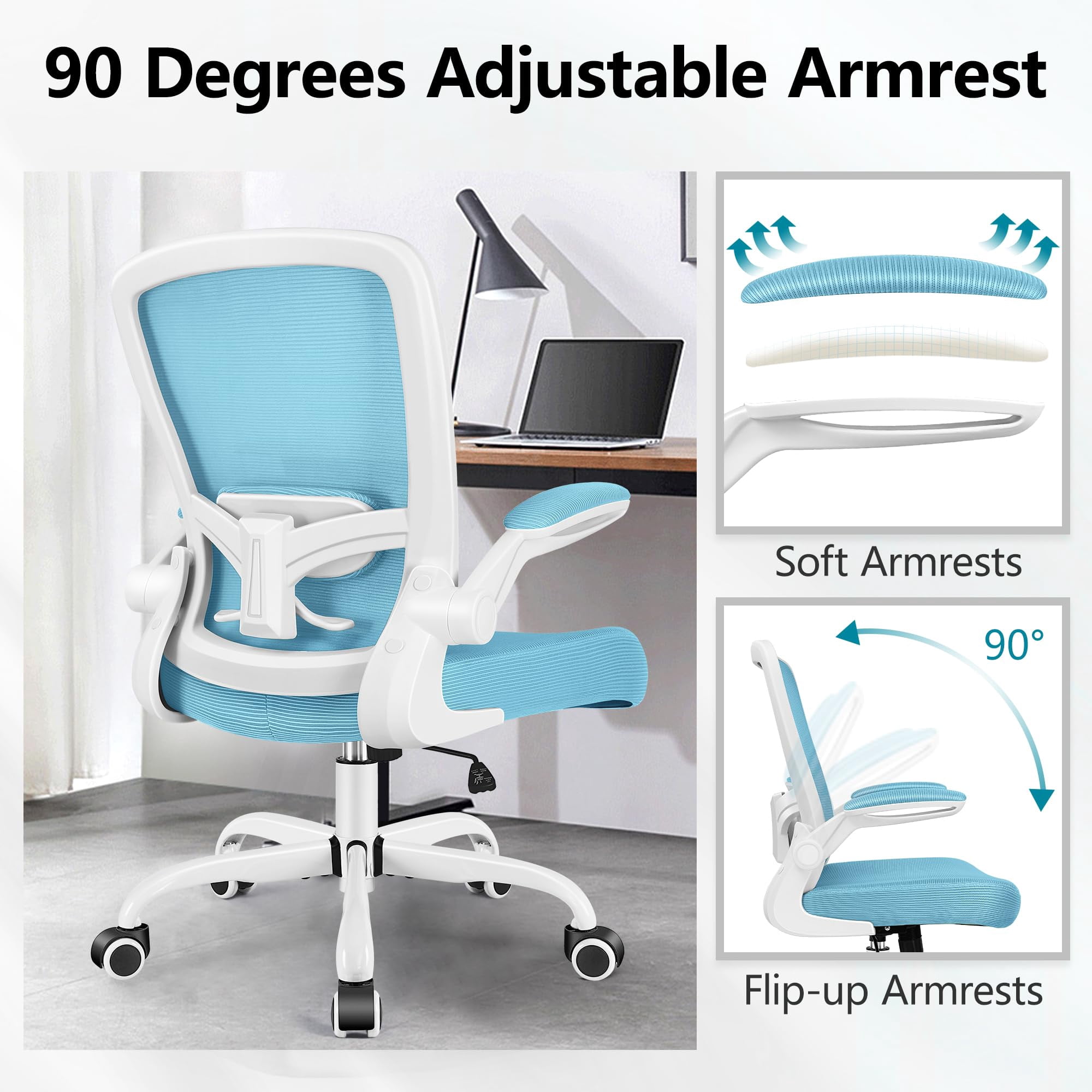Office Chair, Ergonomic Desk Chair Breathable Mesh Chairs Adjustable High Back Lumbar Support Flip-up Armrests, Executive Rolling Swivel Comfy Computer Chairs Home Office Black