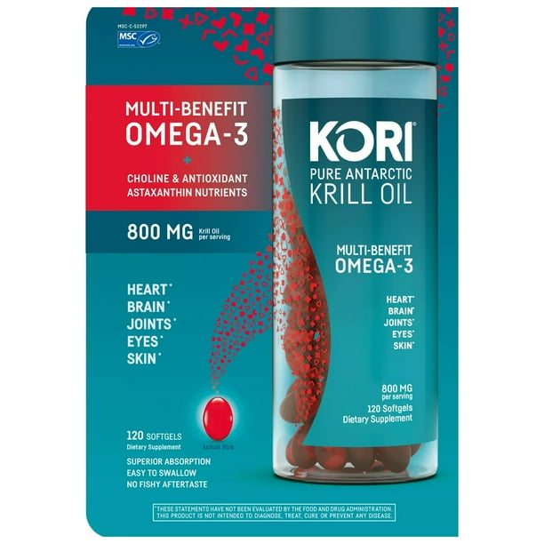 Kori Pure Antarctic Krill Oil MultiBenefit Omega3 800 mg. (120 Count)