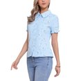 thumbnail image 4 of INSPIRAR CHIC Blusa de Algodón con Cuello Peter Pan y Mangas Abullonadas para Mujeres, Estampado Floral, Verano, Casual, Color Gris Azul, 4 of 6