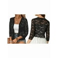 thumbnail image 2 of Women'S Nine-Point Sleeve Pattern Lace Hollow Lace Solid Color Cardigan Black XXL, 2 of 6