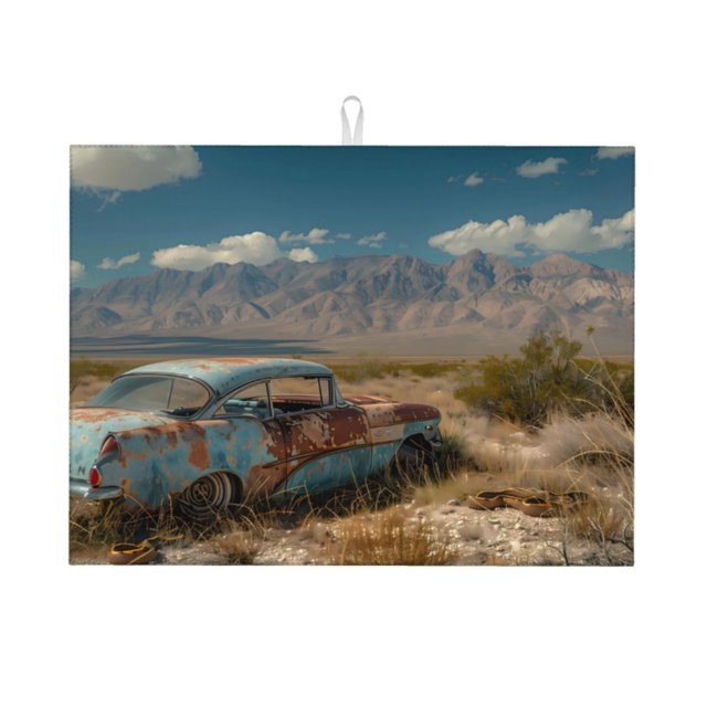 Balery Deserted Classic Car Landscape Alfombrilla de Secado para Cocina, 18x24 Pulgadas, Súper Absorbente para Platos y Encimeras
