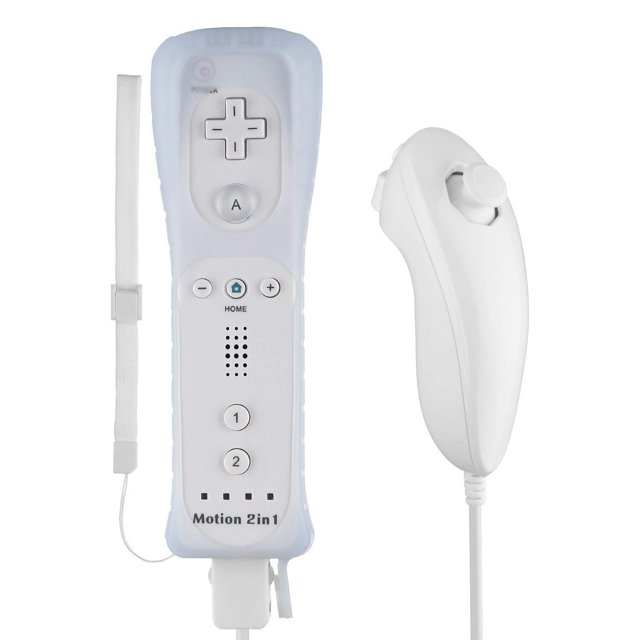 Game Controller For Wii And Nunchuk Motion 2 In 1, Built-In Motion Plus Remote And Nunchuck Controller With Silicon Case For Nintendo Wii And Wii U (White)