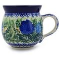 thumbnail image 3 of Polish Pottery Bubble Mug 12oz Polmedia Brilliant Blue Rose Theme UNIKAT Hand Painted in Boleslawiec, Poland + Certificate of Authenticity, 3 of 6