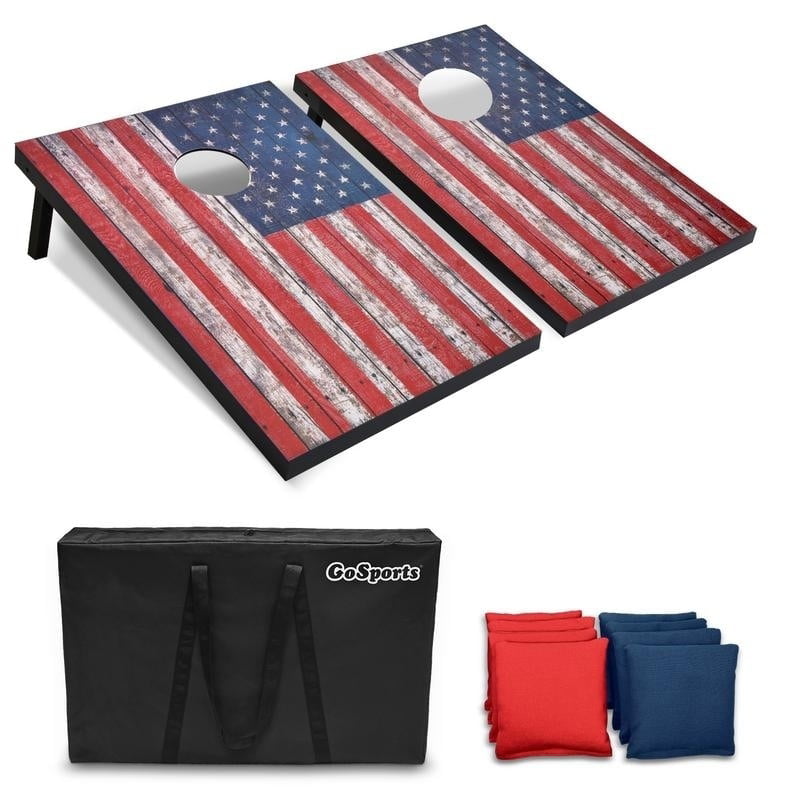 and Tailgates Beach Add On Extra Bags USA Flag or Natural Wood Options with Carry Bag Included – Perfect for Backyard Wild Sports 2’x3’ or 2’x4’ Cornhole Outdoor Game Set 