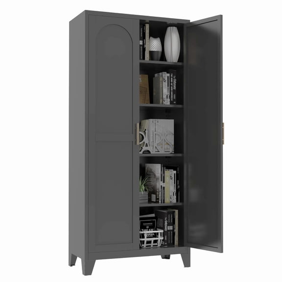 Ochapa 71" Metal Storage Cabinet with 2 Doors & Adjustable Shelves, White for Bedroom, Living Room, Kitchen