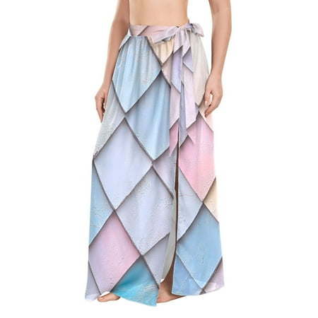 FORMRS Beach Sarong for Women Semi-Sheer Wrap Skirt Swimsuit Cover Up  Orange Art Pattern