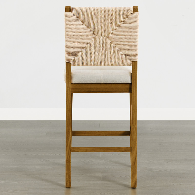 Spruce & Spring 26"Boho Counter Height Bar Stools Set of 2 with Handmade Rope Back, Upholstered Seats for Kitchen Island and Home Bar, Walnut
