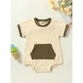 thumbnail image 2 of Biekopu Baby Boys Girls Summer Romper, Short Sleeve Crew Neck Contrast Color Pocket Bodysuit,0-24 Months, 2 of 9