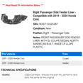 thumbnail image 2 of Right Passenger Side Fender Liner - Compatible with 2019 - 2020 Honda Civic, 2 of 2