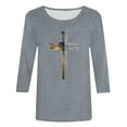 thumbnail image 3 of DDAPJ pyju Christian Easter T-shirts for Women 3/4 Sleeve Plus Size Tops Jesus Cross Print Graphic Tees Religious Faith Shirt Mid-length Pullover Blouses Gray XL, 3 of 4