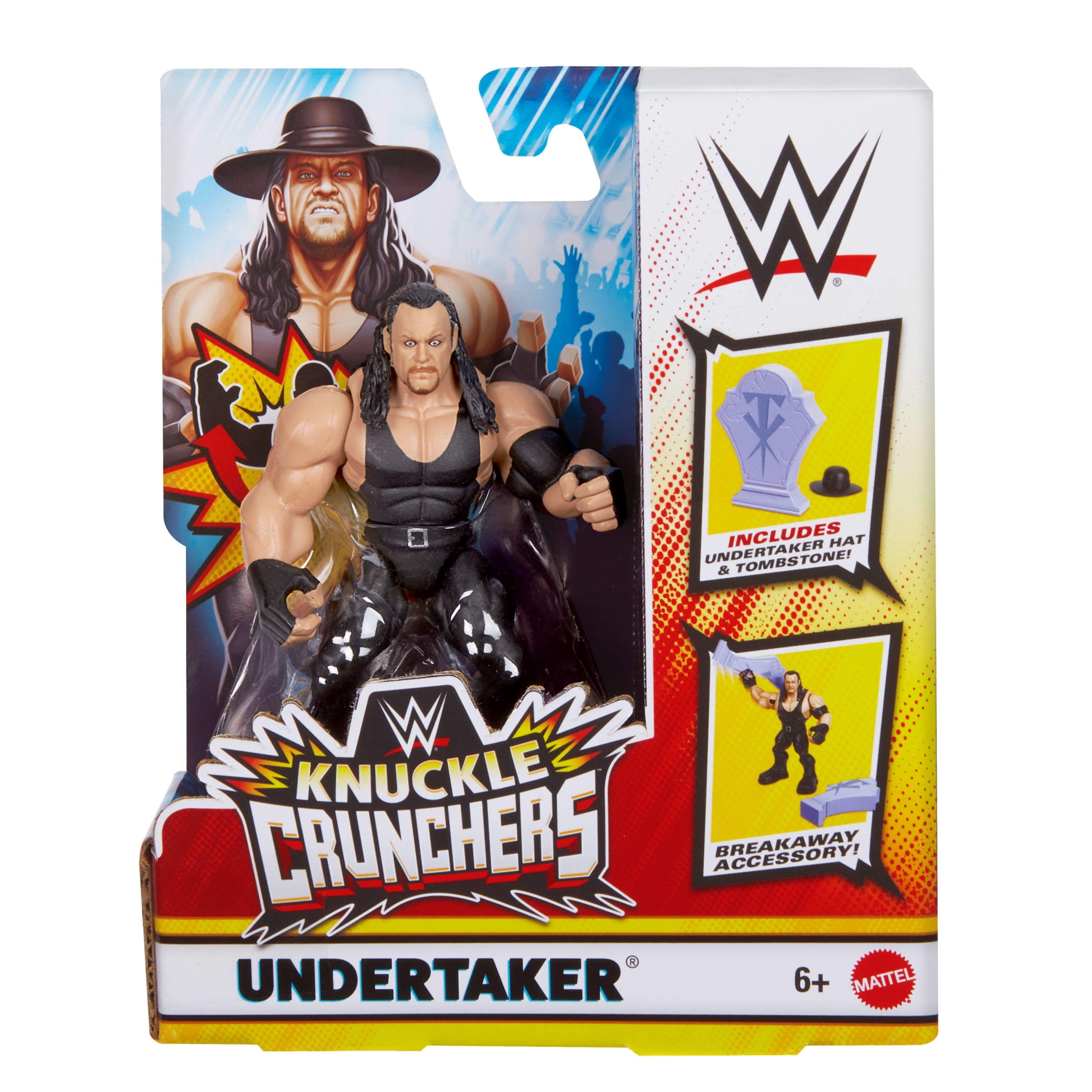 WWE Knuckle Crunchers Undertaker Action Figure & Accessories, Bone-Crunching Sounds, 3.25-inch