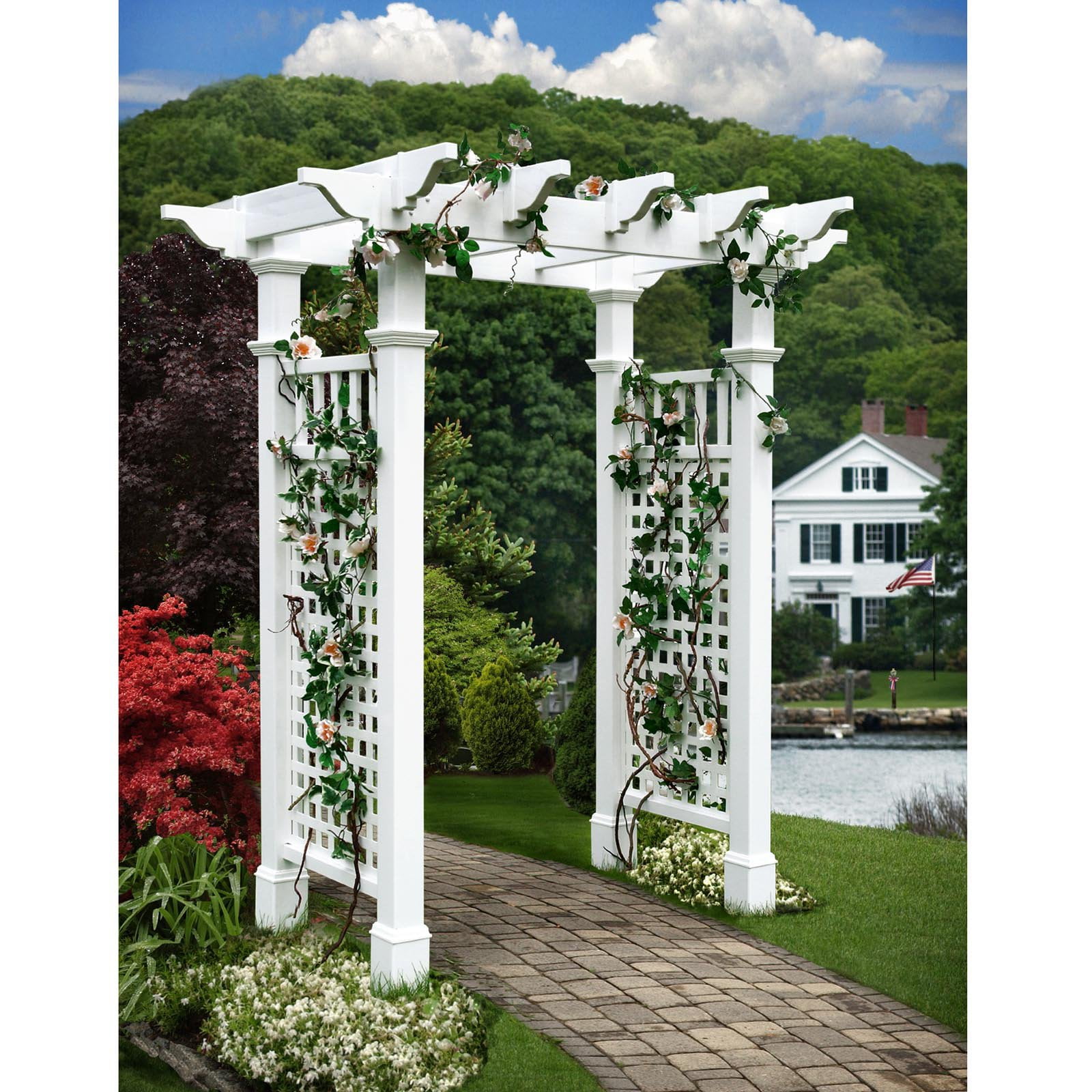 New England Arbors Fairfield Ii 7 Ft Vinyl Pergola Arbor