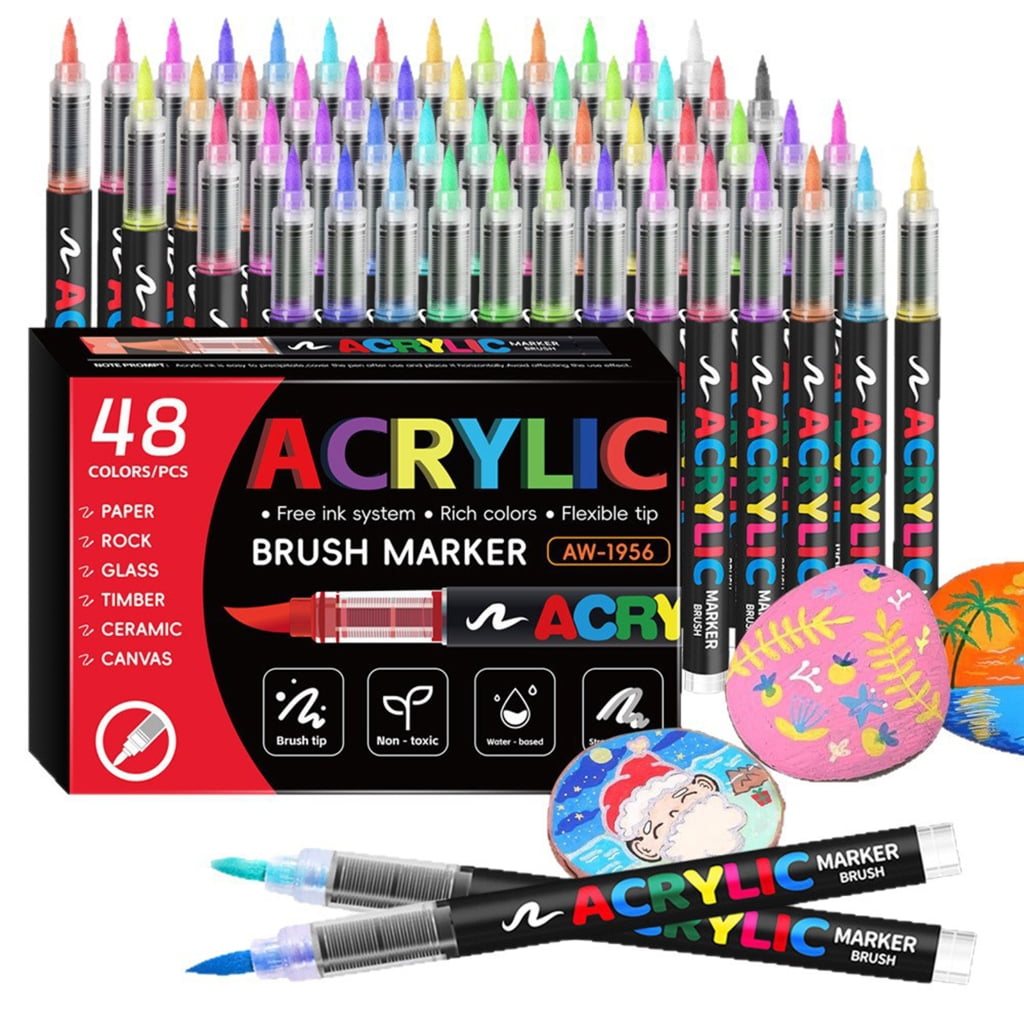 Zeiwohndc Brush Tip Liquid Acrylic Marker Multifunction Acrylic Paint Pen for Painting