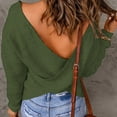 thumbnail image 4 of VSSSJ Women's Cross V Neck Long Sleeve Wrap Knit Sweaters Sexy Backless Ribbed Solid Color Casual Loose Short Pullover Sweater Top Army Green S, 4 of 7
