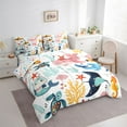 thumbnail image 3 of Homewish Funny Marine Whale Bedding Comforter Set 7 Pieces, Cute Cartoon Sea Turtle Full Bedding Set, Kawaii Ocean Starfish Reversible Fitted Sheet Flat Sheet, Breathable Home Decor, 3 of 7