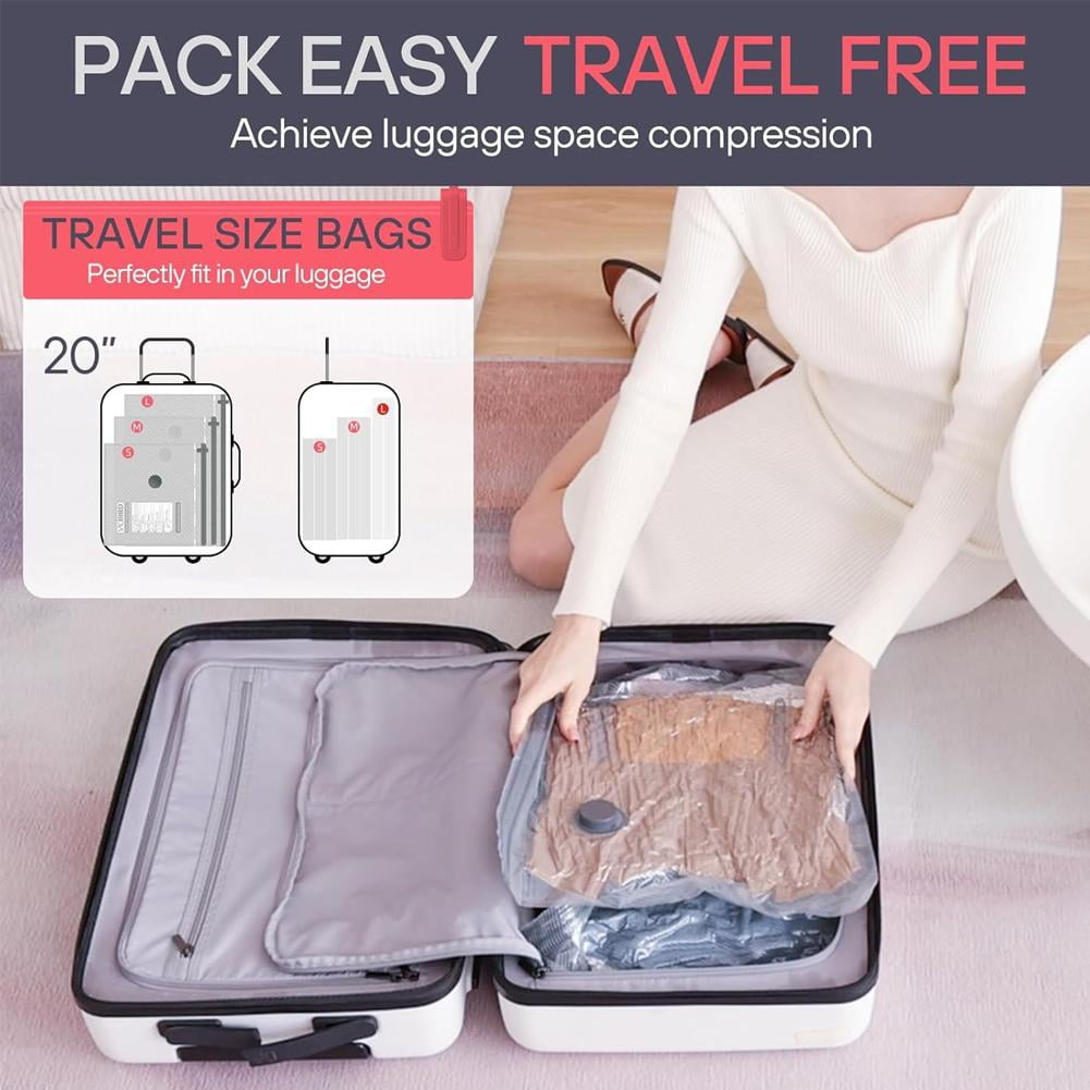 9 Pcs Travel Vacuum Storage Bags with Electric Pump, Carry-on Size Vacuum Seal Bags for Luggage and Suitcase Compression, Space Saver for Clothes and Clothing Travel