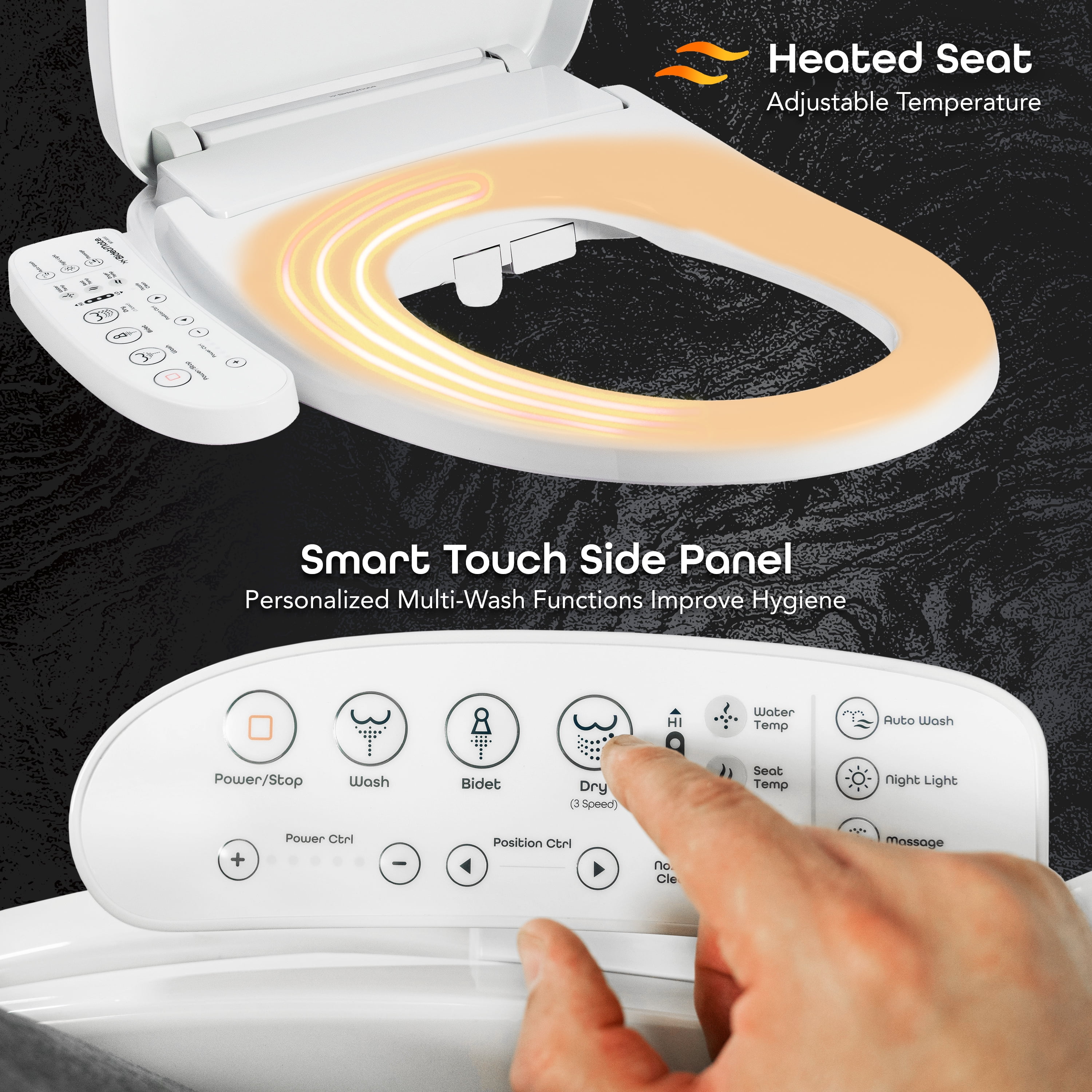 BidetMate 3000 Series Smart Toilet Seat with Bidet Adjustable & Self-Cleaning Heated Bidet