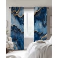 thumbnail image 3 of Blue Marble Blackout Curtains 39 Inches Long for Bedroom, Contemporary Abstract Golden Foil Texture Thermal Insulated Room Darkening Black Out Window Curtain Panels Grommet Drapes for Living Room, 3 of 8