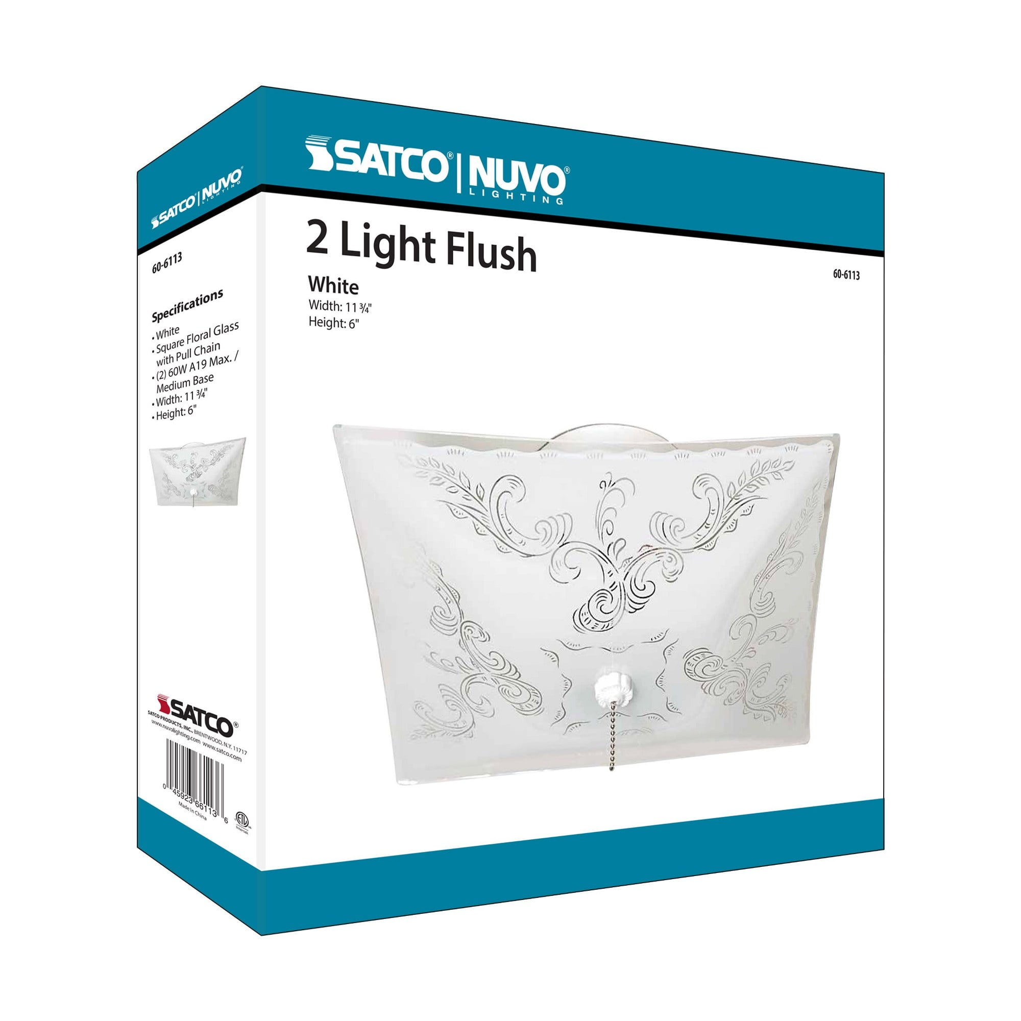 60/6113-Nuvo Lighting-2 Light Square Flush Mount with Pull Chain-11.75 Inches Wide by 4.75 Inches High