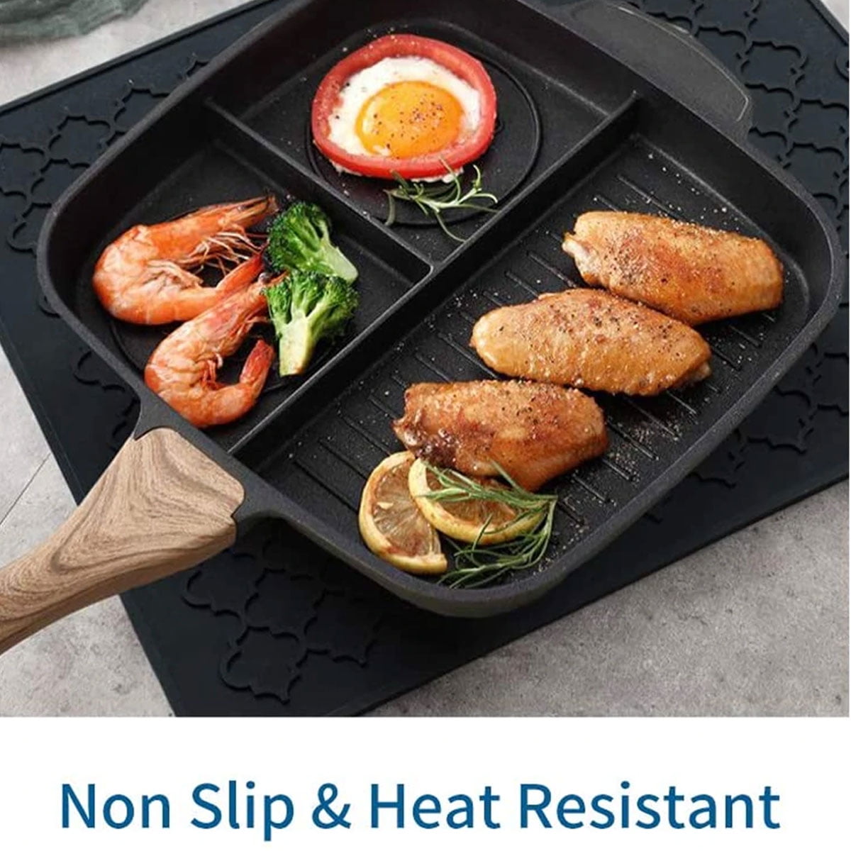 Extra Large Silicone Trivet & Drying Mat - 28x19 Inches, Heat Resistant Up To 450°F, Black