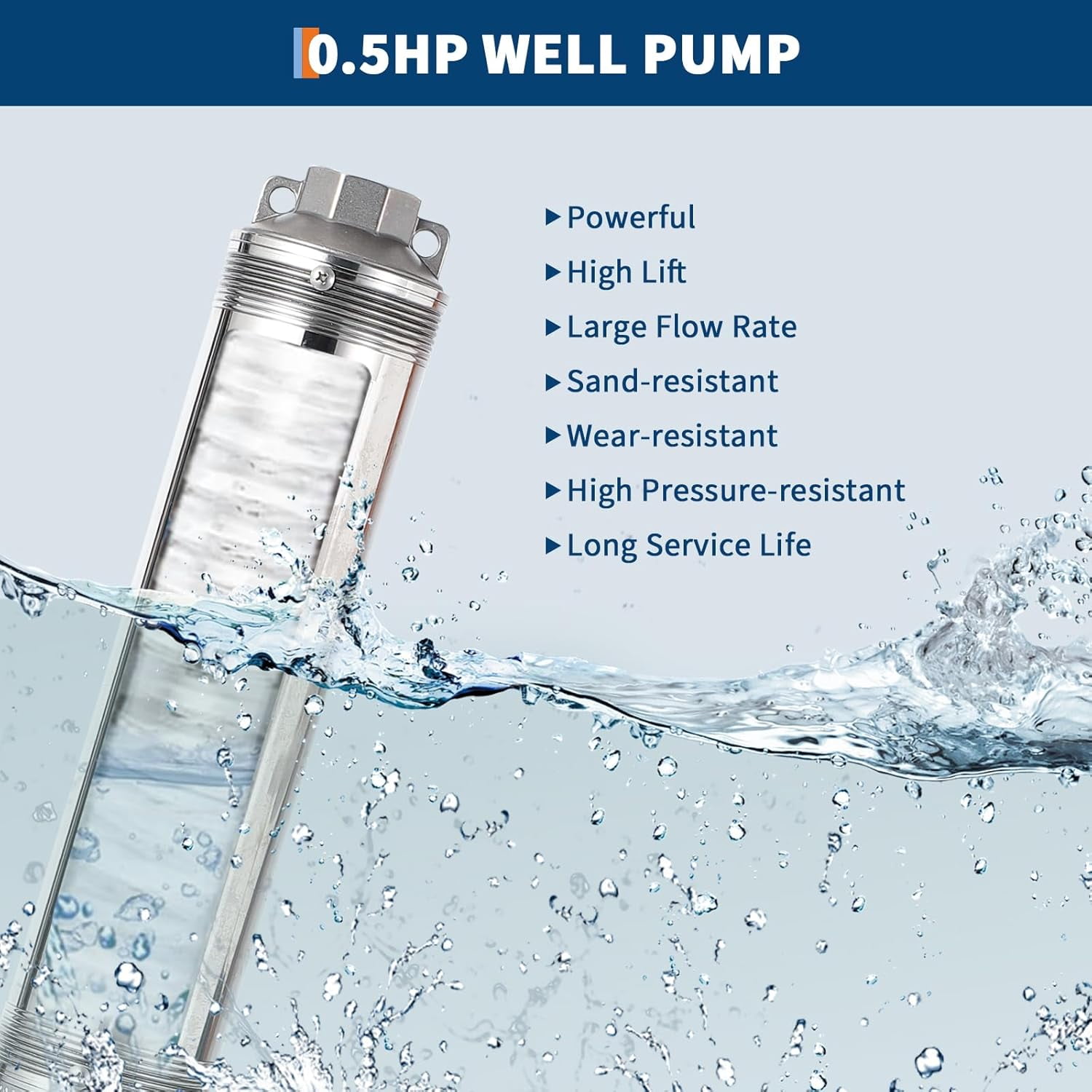 Deep Well Submersible Pump 4" Stainless Steel Water Pumps with 33ft Electric Cord & Check Valve for Industrial, Irrigation&Home Use, IP68 Waterproof Grade