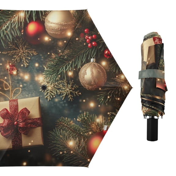 Christmas Tree Branches Gifts Compact Sun Umbrella Windproof Travel Umbrellas for Rain Strong Portable UV Protection