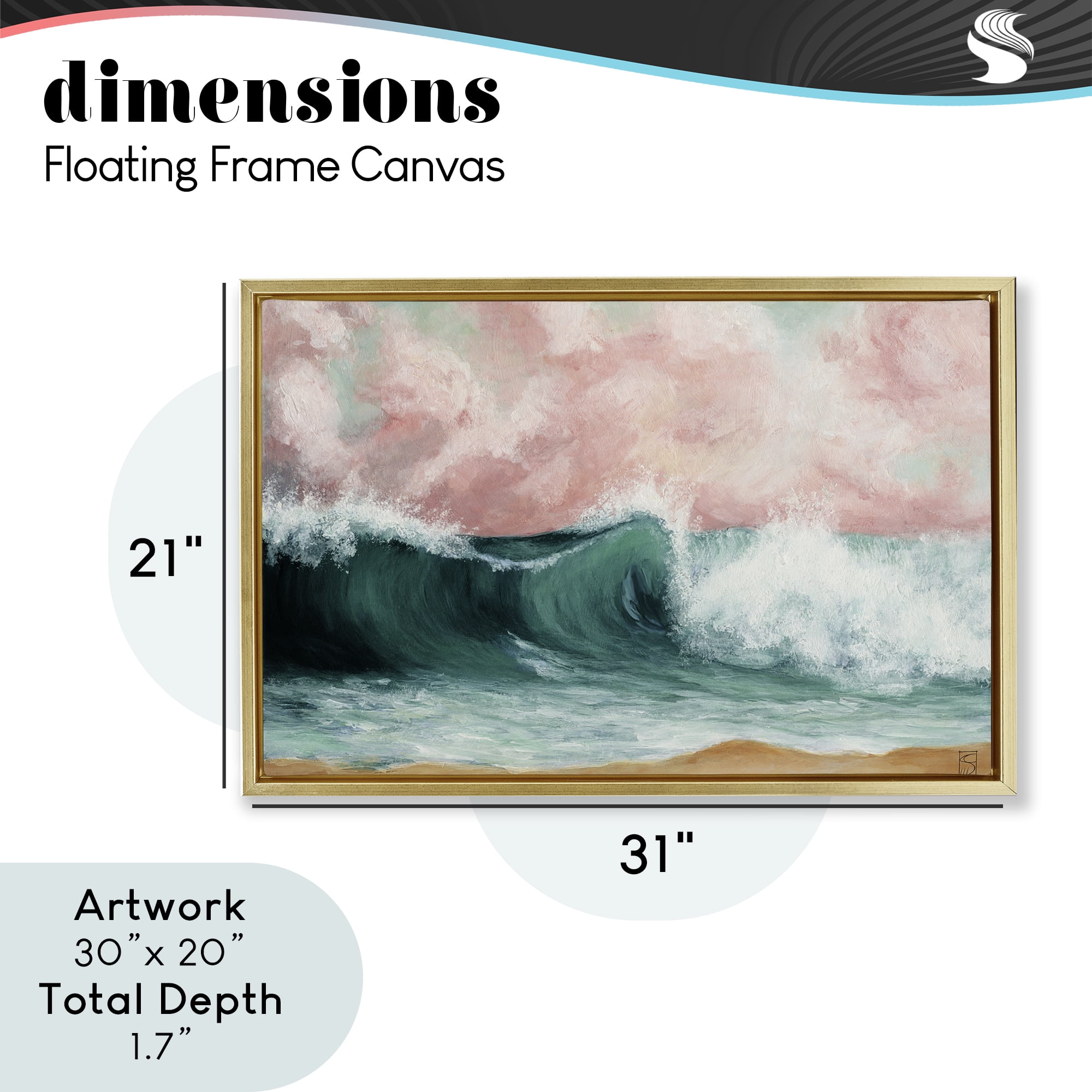 Crashing Seascape Waves Gold Framed Floater Canvas Wall Art, design by Sara Culpepper