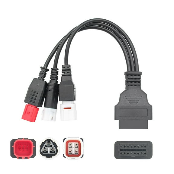 Original 3-in-1 OBD2 Adapter Cable,16 Pin to 6/4/3 Pin OBD Diagnostic Cable, OBD2 to OBD1 6pin 4pin 3pin Plug Adapter for Motorcycle Honda/Guzzi/Kawasaki/Suzuki, Compatible with OBDII Scanners