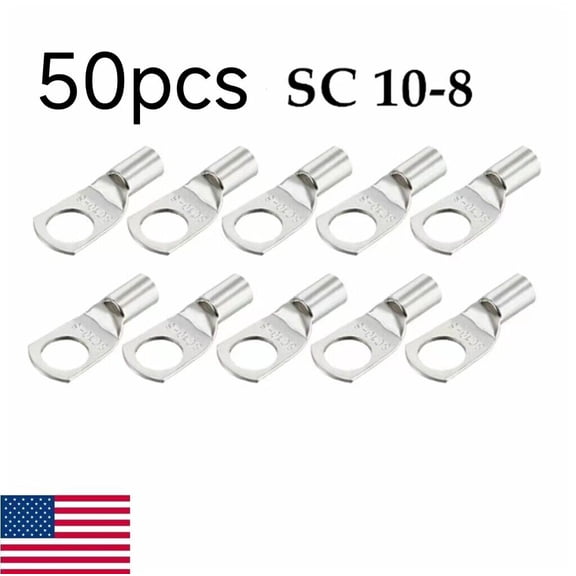 50pcs Copper SC10-8 Battery Cable End Eyelet Ring Lug Terminal Crimp Connector