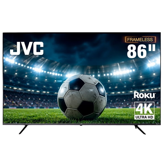 JVC  Smart TV 86 pulgadas  4K UHD LED  Frameless  Roku TV  WiFi  4 HDMI 2 USB AV  Netflix YouTube Prime Video  Modelo SI86URF