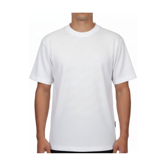 Men dress up Tshirt  Log in uomo Crew Neck Corded Short Sleeves 218 White