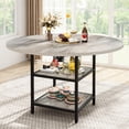 thumbnail image 3 of furlinkhm Round Dining Table for 4-6, 47'' Kitchen Table with 2 Tier Storage Shelves, Modern Round Table Made of MDF and Metal Frame, Gray Table for Dining Room, Courtyards Leisure(Only Table), 3 of 8