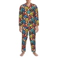 thumbnail image 3 of Salouo American Football Print Button-Front Long Sleeve Pajama Set for Men, Soft 2Pjs Men's Long Sleeve Sleepwear-Large, 3 of 7