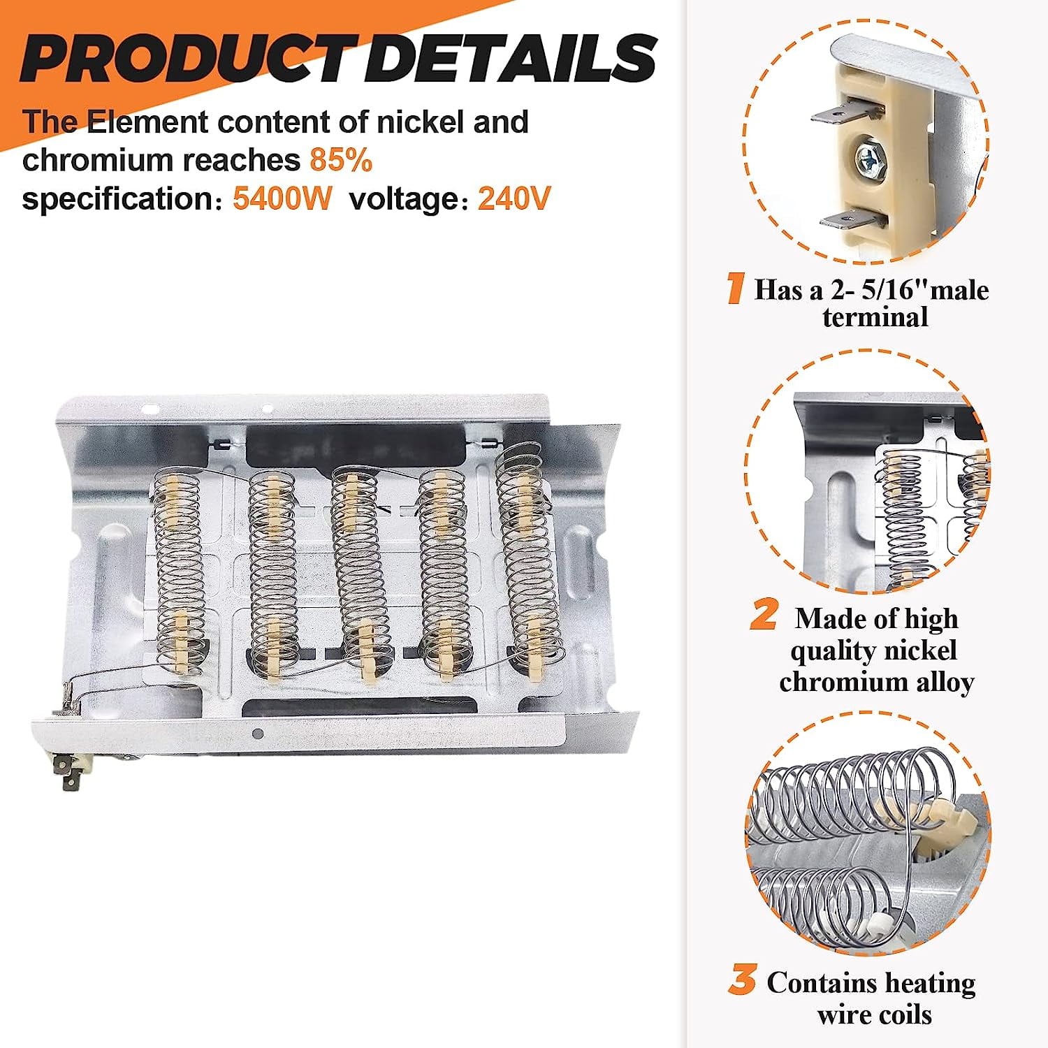 279838 Dryer Heating Element Assembly Replacement Parts 5400W 240V Compatible with Whirlpool Kenmore Centennial W10724237 3403585 NED4655EW1