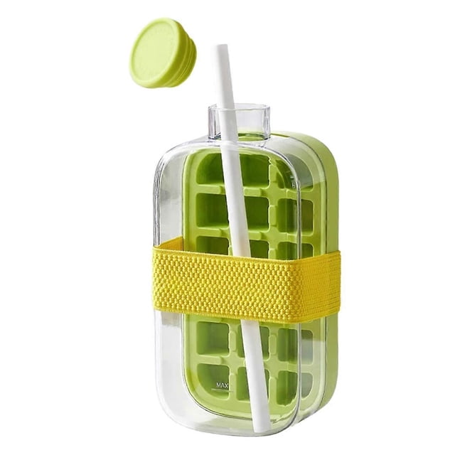 Ice Water Bottle with Straw Two-in-One Water Bottle Portable Silicone Frozen Ice Tray Portable Water