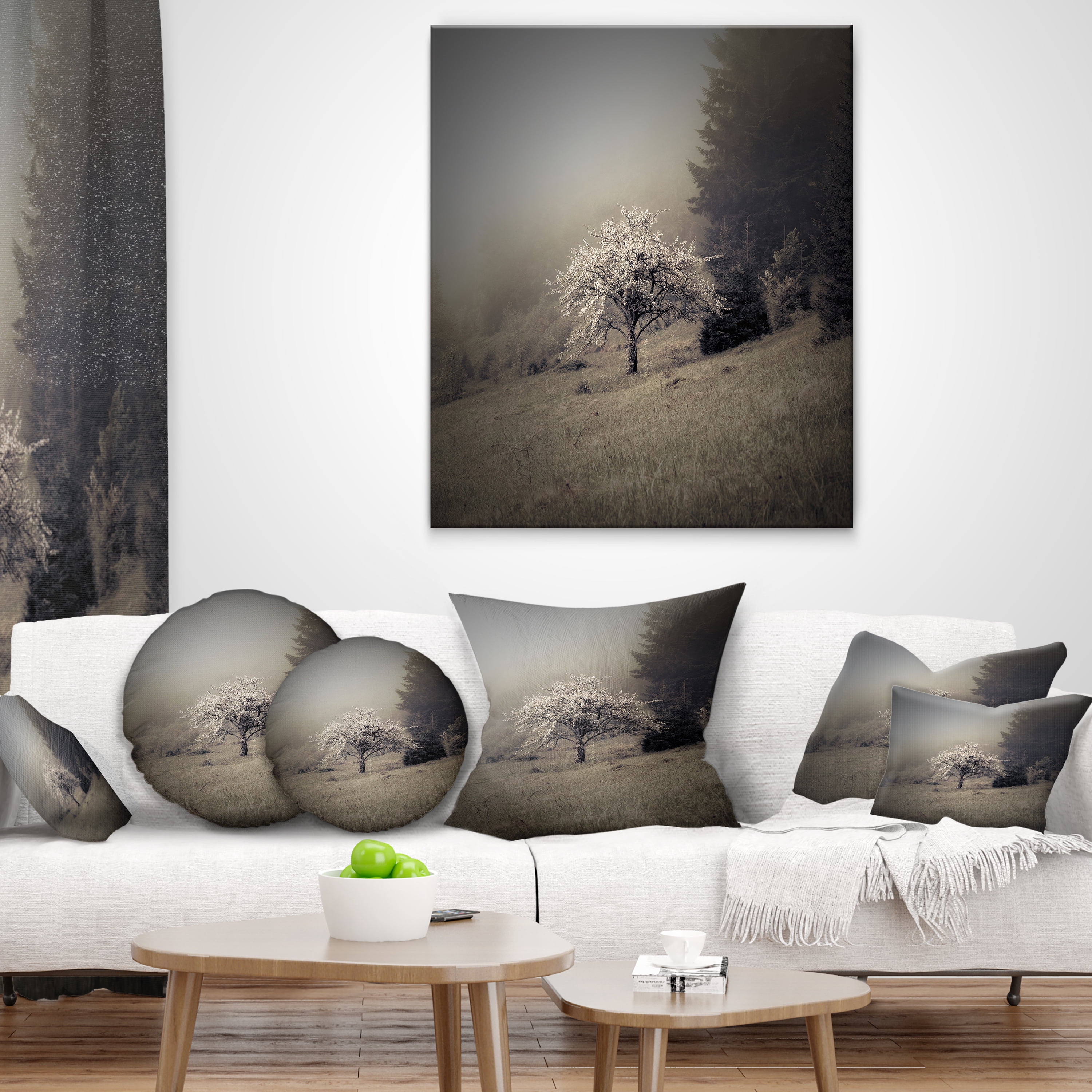 Designart Apple Tree Vintage Style - Landscape Photo Throw Pillow - 12x20