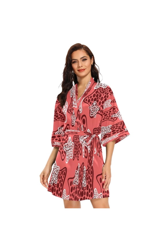 BZSMCE Women Satin Pajamas Casual Robe-Scarlet Tide Of Stars Design