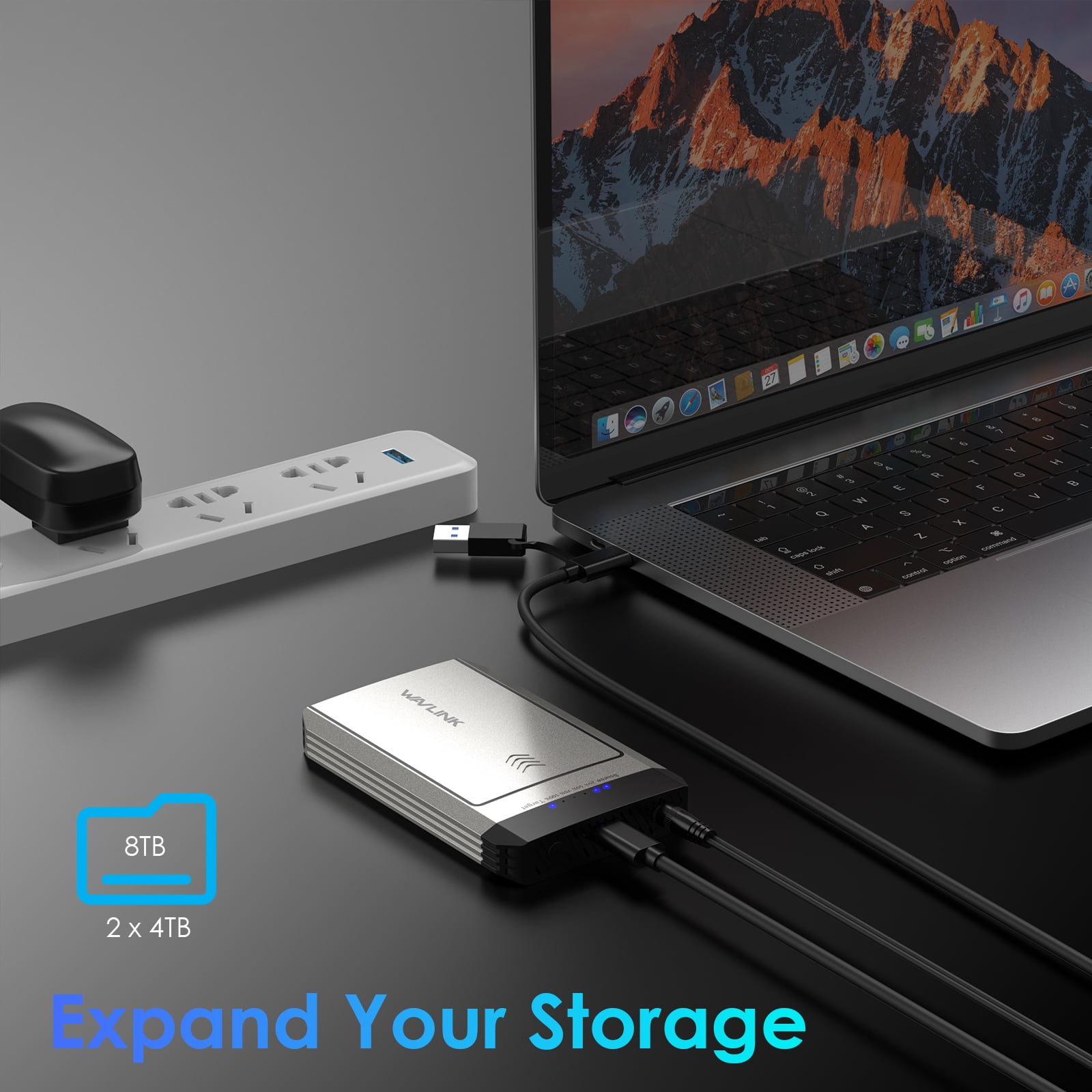 WAVLINK Hard Drives Enclosure, M.2 SSD Dual-Bay Duplicator, Compatible with NVMe and AHCI, One Click Offline Clone, 20Gbps USB-C(USB3.2 Gen 2x2), 8TB Expansion Storage(4TBx2)