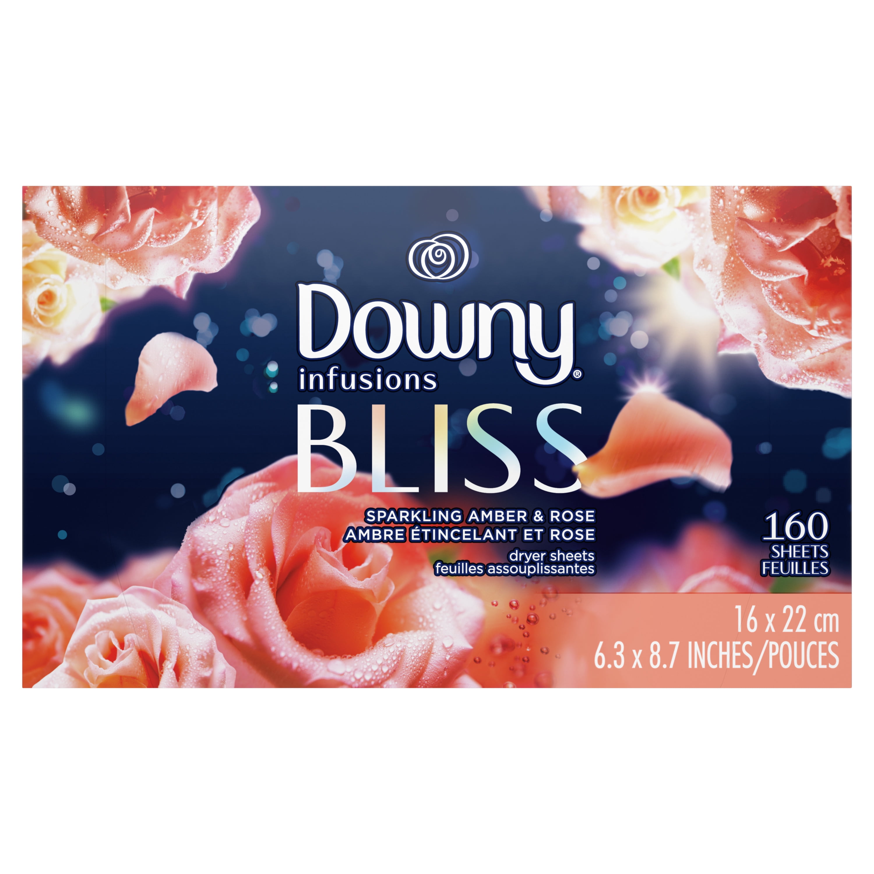 Downy Infusions Fabric Softener Dryer Sheets, Bliss, Sparkling Amber & Rose, 160 Ct