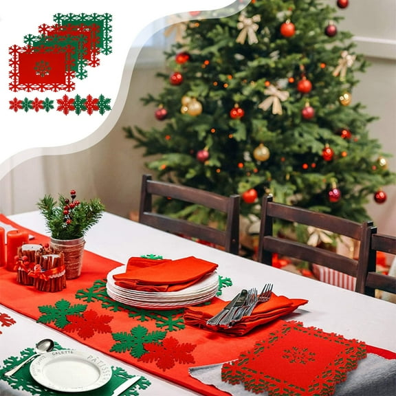 YOHAVEN Christmas Placemats Holiday Table Decor Water Heat Resistant Dinner Mats Festive Western Style Table Setting for Dining Room Party Celebration
