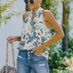 thumbnail image 2 of Camiseta sin mangas con cuello halter para mujer, sin mangas, cuello trasero, cierre de correa, ajuste holgado, camisetas casuales de verano, estampado floral de albaricoque L, 2 of 9
