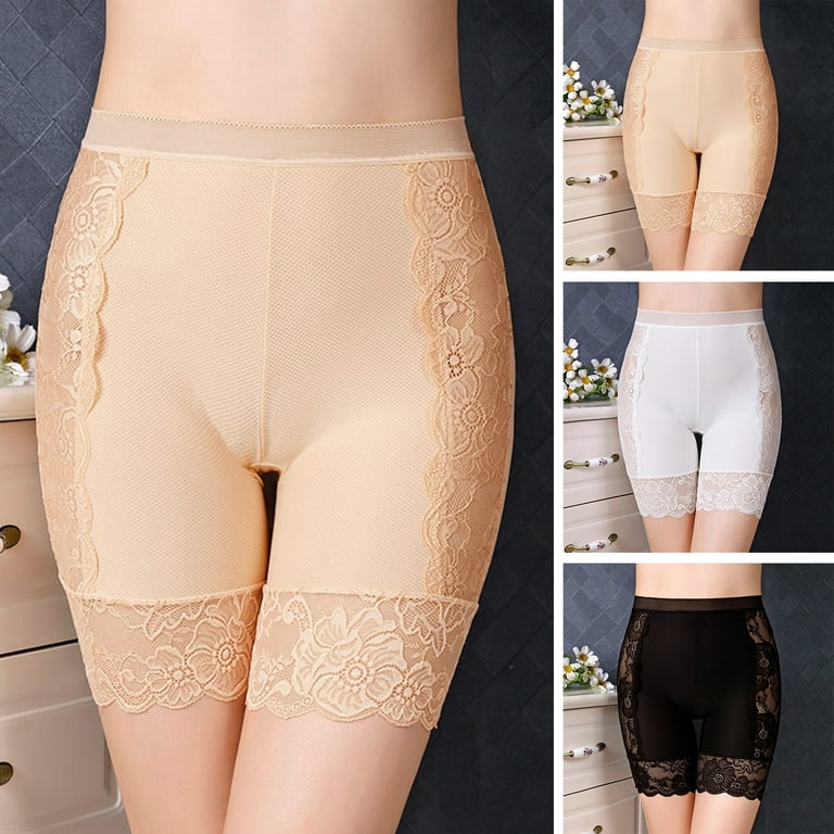 rygai Women Safty Pants Stretchy See-through Mesh Patchwork High Waist  Tummy Control Safty Shorts Female Clothes ,Skin Color XL