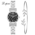 thumbnail image 3 of Ivpai Reloj femenino con esfera numérica de cuarzo y correa de aleación con pulsera de diamantes de imitación (negro plateado), 3 of 4
